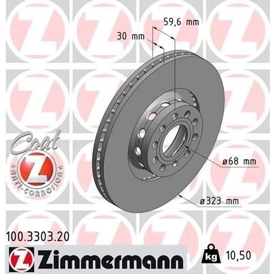 Bilde av ZIMMERMANN COAT Z 100.3303.20 Bremseskiver 323 30 10/5 5 112 utvendig ventilert belagt høy karbon AUDI: A8 D3, A6 C4 Avant, D2