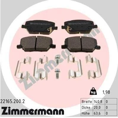 Bilde av ZIMMERMANN 22165.200.2 Bremseklosser med akustisk slitasjevarsel skruer Bildet viser leveranseinnholdet, glideplate JEEP: Renegade SUV