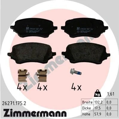 Bilde av ZIMMERMANN 26271.175.2 Bremseklosser med skruer Bildet viser leveranseinnholdet, glideplate FORD: Puma SUV