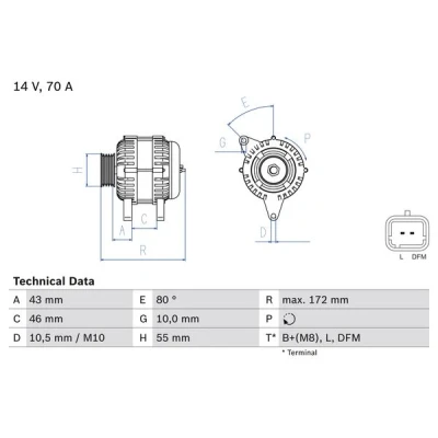 Bilde av BOSCH 0 986 049 370 Dynamo 14V 70A CITROËN: Berlingo II Van, II, / First I, PEUGEOT: Partner 207 Hatchback