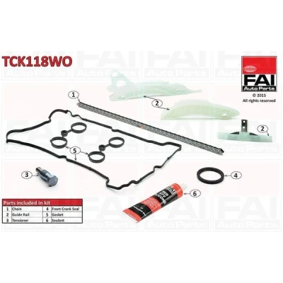 Bilde av FAI AutoParts TCK118WO Registerkjedesett med tetning, uten tannhjul simplex, Boltkjede MINI: Clubman, Hatchback, PEUGEOT: 3008 I, 207 CC