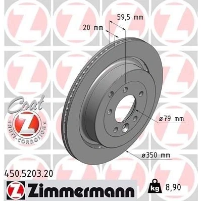 Bilde av ZIMMERMANN COAT Z 450.5203.20 Bremseskiver 350 20 7/5 5 120 utvendig ventilert belagt høy karbon LAND ROVER: Range Rover Sport, Discovery 4