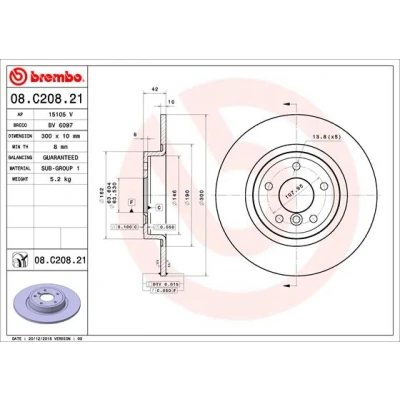 Bilde av BREMBO COATED DISC LINE 08.C208.21 Bremseskiver 300 10 5 fullt ut belagt JAGUAR: XF Sedan