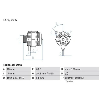 Bilde av BOSCH 0 986 042 071 Dynamo 14V 70A PEUGEOT: Partner I Van, 206 Hatchback, CITROËN: Berlingo / First