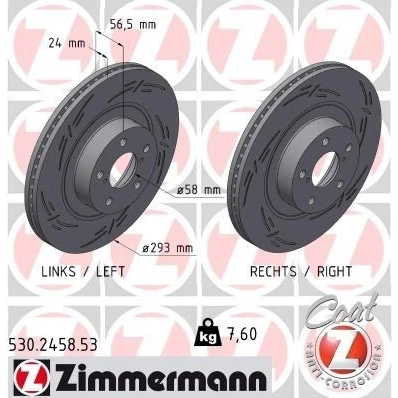 Bilde av ZIMMERMANN 530.2458.53 Bremseskiver 293 24 7/5 5 100 innvendig ventilert, med sliss belagt SUBARU: Forester III, Legacy 4, Impreza III Hatchback