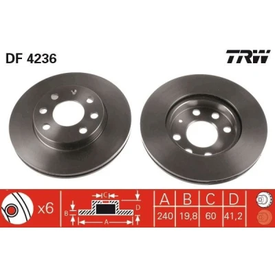 Bilde av TRW DF4236 Bremseskiver 240 19,8 6 100 ventilert spraylakkert OPEL: Corsa C Hatchback