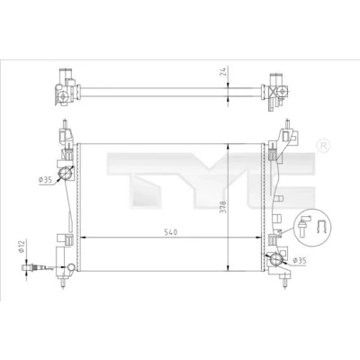 Bilde av TYC 725 0044 R Radiator 540 378 23 Kjøleribber satt sammen mekanisk OPEL: Corsa E Hatchback