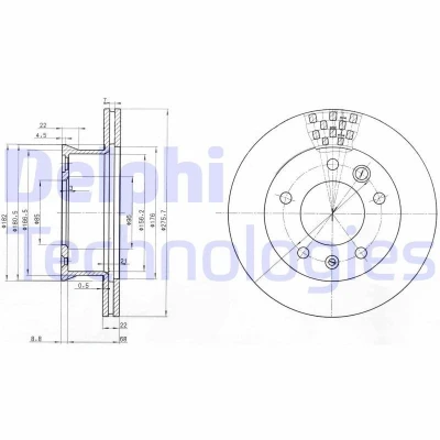 Bilde av DELPHI BG3236 Bremseskiver 276 22 5 ventilert oljet ubehandlet uten hjullager, ABS sensorring