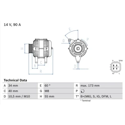 Bilde av BOSCH 0 986 046 110 Dynamo 14V 90A TOYOTA: Avensis II Station Wagon, Auris Hatchback, Sedan