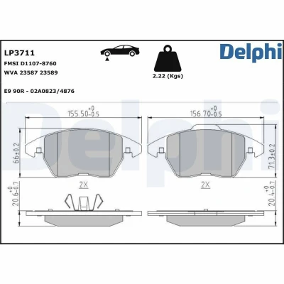 Bilde av DELPHI LP3711 Bremseklosser ikke klargjort for slitasjeindikator med antihyle blikk uten tilbehør VOLKSWAGEN: GOLF 6, Beetle Hatchback, Jetta 4