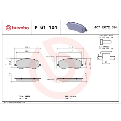 Bilde av BREMBO P 61 104 Bremseklosser inkl. slitasjevarselkontakt uten tilbehør PEUGEOT: 807, CITROËN: C8