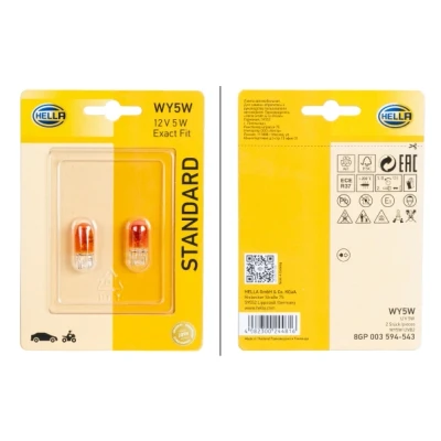 Bilde av HELLA 8GP 003 594 543 Lyspærer 12 5 WY5W Halogen foran og bak BMW: 3 Touring, Coupé, X3, VOLVO: V70 2, V40 Hatchback, AUDI: A6 C6 Avant, Sedan