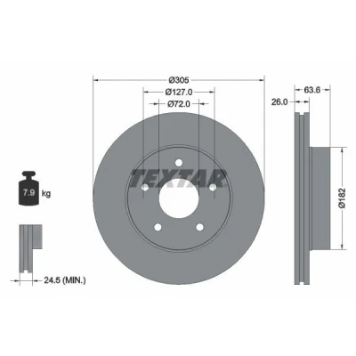 Bilde av TEXTAR 92113600 Bremseskiver 305 26 05/05 127 innvendig ventilert uten hjullager, hjulfestebolt, hjulnav JEEP: GRAND CHEROKEE 2