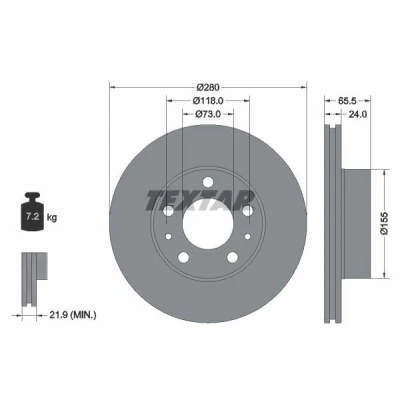 Bilde av TEXTAR 92305203 Bremseskiver 280 24 05/07 118 innvendig ventilert belagt uten hjulfestebolt, hjulnav FIAT: Ducato III Flatvogn lastebil / Chassis