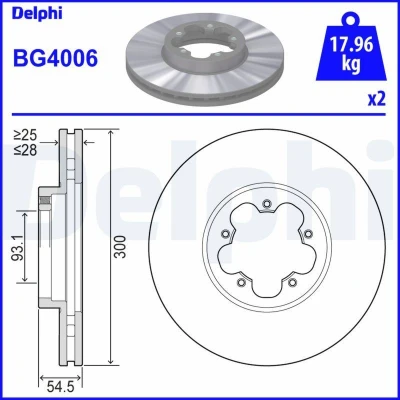 Bilde av DELPHI BG4006 Bremseskiver 300 28 5 ventilert oljet ubehandlet uten hjullager, ABS sensorring FORD: Transit Mk6 Van, Minibuss
