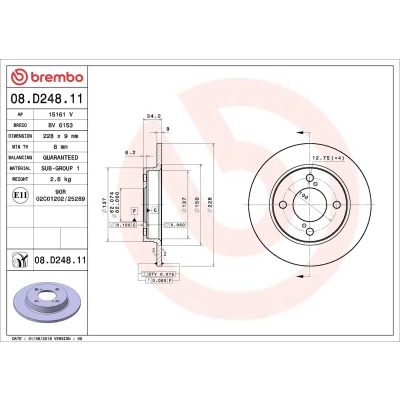 Bilde av BREMBO 08.D248.11 Bremseskiver 228 9 4 fullt ut belagt SUZUKI: SWIFT 5