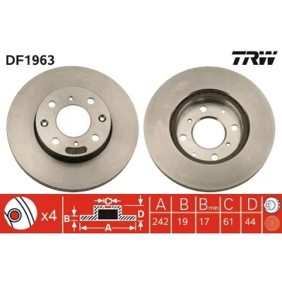 Bilde av TRW DF1963 Bremseskiver 242 19 4 100 ventilert spraylakkert HONDA: CRX 3, CIVIC Hatchback