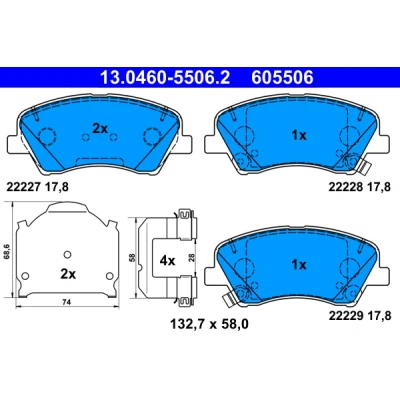 Bilde av ATE 13.0460 5506.2 Bremseklosser med akustisk slitasjevarsel antihyle blikk tilbehør KIA: Rio 4, Stonic Hatchback