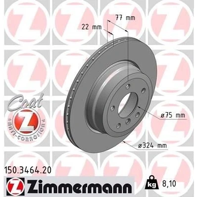 Bilde av ZIMMERMANN COAT Z 150.3464.20 Bremseskiver 324 22 6/5 5 120 innvendig ventilert belagt høy karbon BMW: 1 Cabrio, Coupé