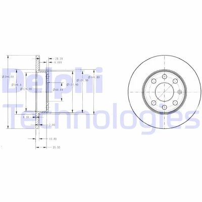 Bilde av DELPHI BG3567 Bremseskiver 240 11 4 fullt ut oljet ubehandlet uten hjullager, ABS sensorring OPEL: Corsa C Hatchback