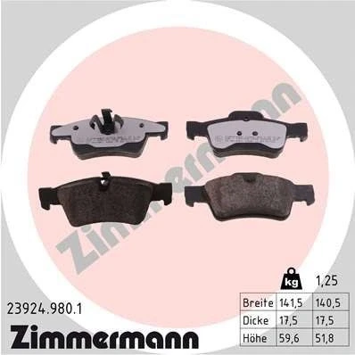 Bilde av ZIMMERMANN 23924.980.1 Bremseklosser klargjort for slitasjeindikator Bildet viser leveranseinnholdet MERCEDES BENZ: ML Klasse, GL, R Klasse