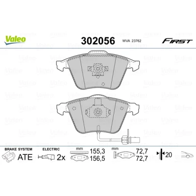 Bilde av VALEO 302056 Bremseklosser FIRST framaksel inkl. slitasjevarselkontakt med antihyle blikk AUDI: A6 C5 Avant, Allroad C5, Sedan
