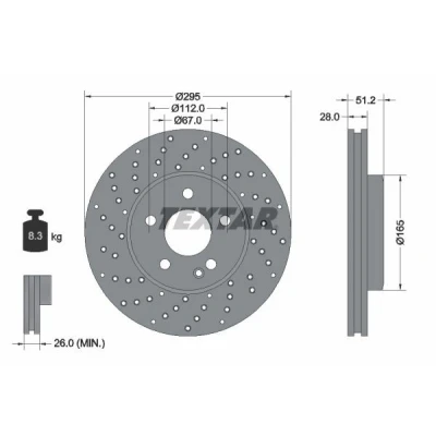 Bilde av TEXTAR PRO+ 92257505 Bremseskiver 295 28 05/06 112 hullet, innvendig ventilert belagt høy karbon uten hjulfestebolt, hjulnav