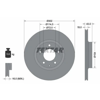Bilde av TEXTAR PRO 92174503 Bremseskiver 302 18 05/06 114,3 innvendig ventilert belagt uten hjulfestebolt, hjulnav MAZDA: RX 8