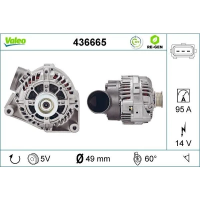 Bilde av VALEO REMANUFACTURED PREMIUM Generator 14V 95A B+ L 60 49mm BMW: 5 Sedan, Touring, Touring 436665