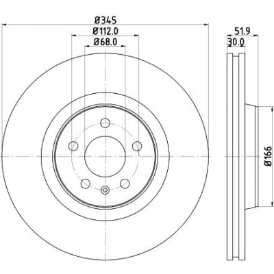 Bilde av HELLA PRO 8DD 355 117 181 Bremseskiver 345 30 05/06 112 innvendig ventilert belagt uten hjulfestebolt, hjulnav AUDI: A6 C7 Avant, A4 B8 Q5
