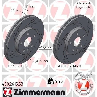 Bilde av ZIMMERMANN 430.2615.53 Bremseskiver 321 30 6/5 5 120 innvendig ventilert, med sliss belagt høy karbon OPEL: Insignia A Sports Tourer