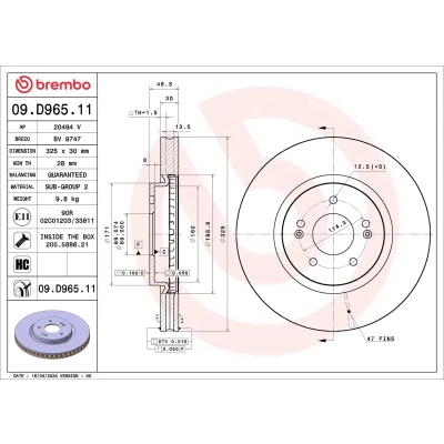 Bilde av BREMBO Bremseskive 325mm 30mm 5 innvendig ventilert belagt høy karbon 09.D965.11 Bremseskiver, Skivebremser