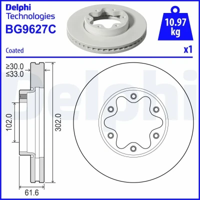 Bilde av DELPHI Bremseskive FORD: Transit Mk7 Flatvogn lastebil / Chassis, Van 302mm 33mm 6 ventilert belagt BG9627C 2487243,LK411125AC