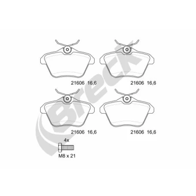 Bilde av BRECK 21606 00 702 Bremseklosser ikke klargjort for slitasjeindikator ALFA ROMEO: 156 Sportwagon, 166, LANCIA: Kappa Sedan