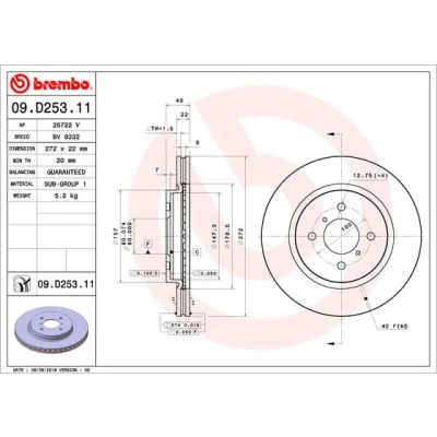 Bilde av BREMBO 09.D253.11 Bremseskiver 272 22 4 innvendig ventilert belagt SUZUKI: SWIFT