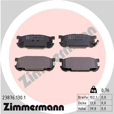 Bilde av ZIMMERMANN 23876.130.1 Bremseklosser med akustisk slitasjevarsel Bildet viser leveranseinnholdet MAZDA: MX 5 2