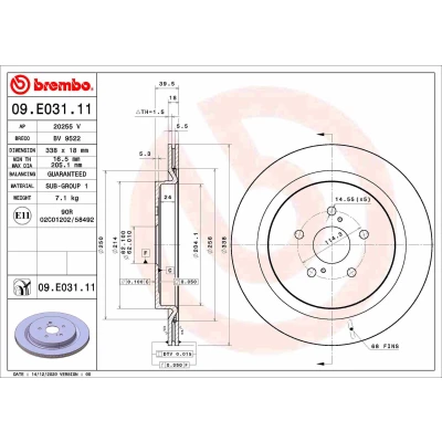 Bilde av BREMBO 09.E031.11 Bremseskiver 338 18 5 innvendig ventilert belagt