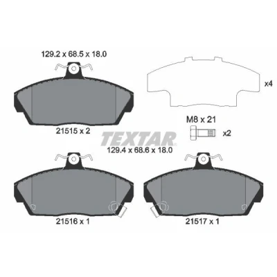 Bilde av TEXTAR 2151503 Bremseklosser med akustisk slitasjevarsel bremsecaliperskruer tilbehør CHRYSLER: GRAND 5OYAGER 5, HONDA: CIVIC 7 Hatchback