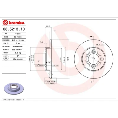 Bilde av BREMBO 08.5213.10 Bremseskiver 245 10 4 fullt ut AUDI: 80 B4 Sedan, Coupe B3, 90 B3