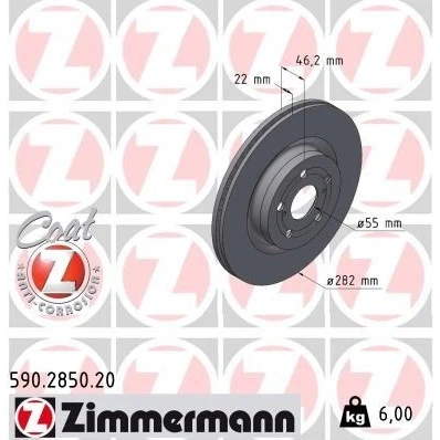 Bilde av ZIMMERMANN 590.2850.20 Bremseskiver 282 22 7/5 5 100 innvendig ventilert belagt
