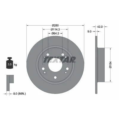 Bilde av TEXTAR PRO 92164303 Bremseskiver 260 9 05/09 114,3 fullt ut belagt uten hjulfestebolt, hjulnav HONDA: CIVIC 8 Hatchback,