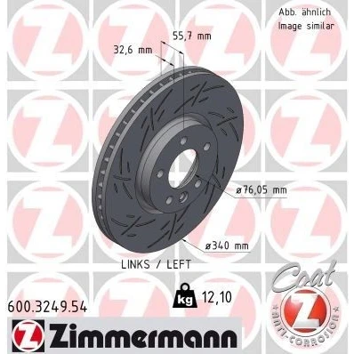 Bilde av ZIMMERMANN 600.3249.54 Bremseskiver 340 33 6/5 5 120 innvendig ventilert, med sliss belagt høy karbon VOLKSWAGEN: Multivan (7HM, Transporter