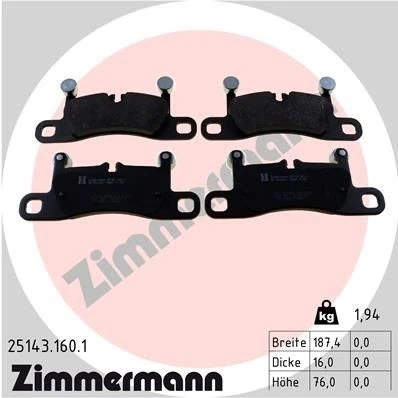 Bilde av ZIMMERMANN 25143.160.1 Bremseklosser klargjort for slitasjeindikator Bildet viser leveranseinnholdet PORSCHE: 911 Coupé, 718 Cayman Targa