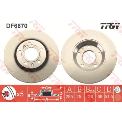 Bilde av TRW DF6670 Bremseskiver 280 22 5 112 ventilert spraylakkert AUDI: A8 D3