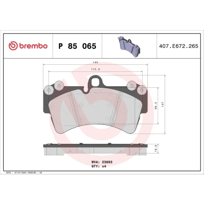 Bilde av BREMBO P 85 065 Bremseklosser klargjort for slitasjeindikator med balansevekter, uten tilbehør AUDI: Q7, VOLKSWAGEN: Touareg I, PORSCHE: Cayenne