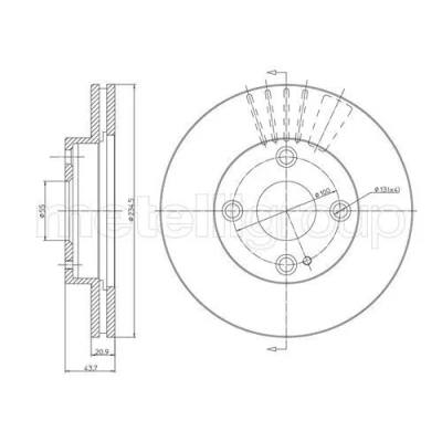 Bilde av METELLI 23 0668C Bremseskiver 235,0 22,0 4 55,1 ventilert spraylakkert MAZDA: 323 F 6