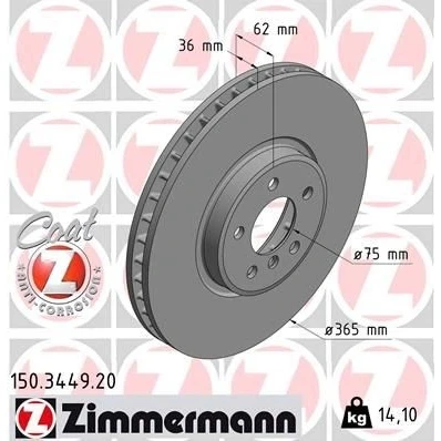 Bilde av ZIMMERMANN COAT Z 150.3449.20 Bremseskiver 365 36 6/5 5 120 innvendig ventilert belagt høy karbon BMW: X5, X6
