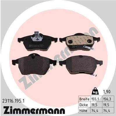 Bilde av ZIMMERMANN 23116.195.1 Bremseklosser med akustisk slitasjevarsel Bildet viser leveranseinnholdet SAAB: 9 5 Stasjonsvogn, 3 Hatchback, Sedan