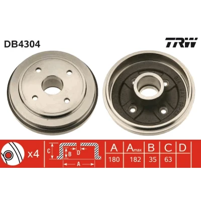 Bilde av TRW DB4304 Bremsetrommel uten lager, ABS sensorring SUZUKI: Ignis I, Alto VI