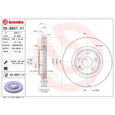 Bilde av BREMBO COATED DISC LINE 09.B807.41 Bremseskiver 320 30 5 innvendig ventilert belagt høy karbon med skruer MERCEDES BENZ: A Klasse, B CLA Coupé